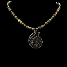 Load image into Gallery viewer, Natural Ammonite Fossil Shell Pendant With 8mm Round Jasper Beads - Elegant Elements By Kelly
