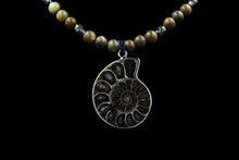 Load image into Gallery viewer, Natural Ammonite Fossil Shell Pendant With 8mm Round Jasper Beads - Elegant Elements By Kelly
