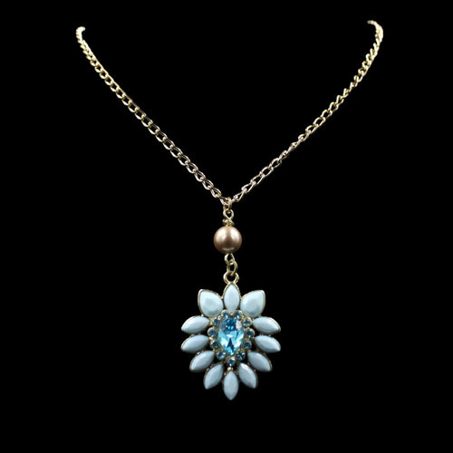 Turquoise Beads & Cubic Zirconia Pendant  With Gold Tone Chain - Elegant Elements By Kelly