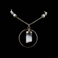 Load image into Gallery viewer, Gold Tone Large Circle Crystal Pendant With Labradorite And Gold Tone Chain - Elegant Elements By Kelly
