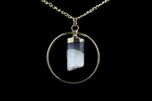 Load image into Gallery viewer, Gold Tone Large Circle Crystal Pendant With Labradorite And Gold Tone Chain
