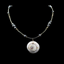 Load image into Gallery viewer, Gold &amp; Silver Beaded Necklace With Fossil Round White Shell - Elegant Elements By Kelly
