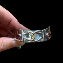 Load image into Gallery viewer, Custom Sterling Silver &amp; Brass Double Horseshoe w/ Bezel Watermelon Tourmaline - Elegant Elements By Kelly
