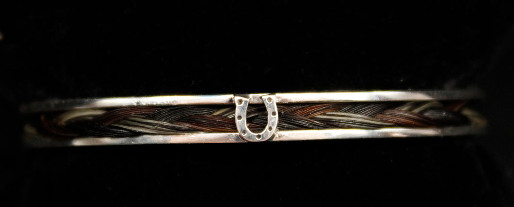 Custom Sterling Silver Horse Hair Cuff Bracelet w/ Tiny Horseshoe Center