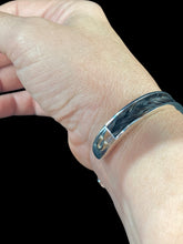 Load image into Gallery viewer, Custom Horsehair Sterling Silver Cuff | 14K Yellow Gold Horseshoe Accent
