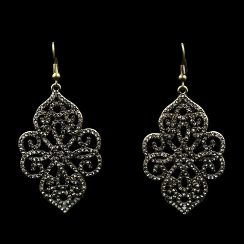 Brass Tone Vintage Gold Tone Filigree Rhinestone Earrings - Elegant Elements By Kelly