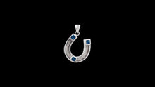Load image into Gallery viewer, Custom Sterling Silver Horseshoe Horsehair Pendant with Princess Cut AQ Accents - Elegant Elements By Kelly
