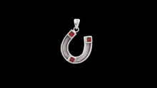 Load image into Gallery viewer, Custom Sterling Silver Horseshoe Horsehair Pendant with Princess Cut Garnet Accents - Elegant Elements By Kelly
