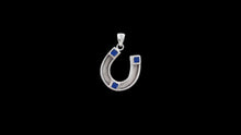 Load image into Gallery viewer, Custom Sterling Silver Horseshoe Horsehair Pendant with Princess Cut sapphire Accents - Elegant Elements By Kelly
