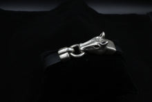 Load image into Gallery viewer, Large Horse-Head Silver Pewter Black Leather Bracelet - Elegant Elements By Kelly
