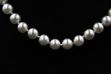 Load image into Gallery viewer, Faux Silver 8mm Pearl Necklace With Knots and Gold Tone Clasp - Elegant Elements By Kelly
