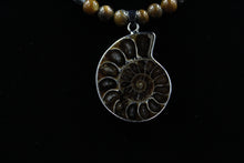 Load image into Gallery viewer, Natural Ammonite Fossil Shell Pendant With 8mm Round Jasper Beads - Elegant Elements By Kelly
