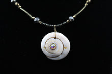 Load image into Gallery viewer, Gold &amp; Silver Beaded Necklace With Fossil Round White Shell - Elegant Elements By Kelly
